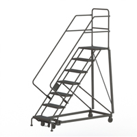 Heavy Duty Safety Slope Ladder, 7 Steps, Serrated, 50° Incline, 70" High Trail Hammer and Bolt
