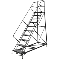 Safety Slope Rolling Ladder, 10 Steps, Perforated, 50° Incline, 100" High Trail Hammer and Bolt