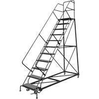Safety Slope Rolling Ladder, 11 Steps, Perforated, 50° Incline, 110" High Trail Hammer and Bolt