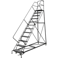 Safety Slope Rolling Ladder, 12 Steps, Perforated, 50° Incline, 120" High Trail Hammer and Bolt
