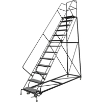 Safety Slope Rolling Ladder, 13 Steps, Perforated, 50° Incline, 130" High Trail Hammer and Bolt