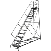 Safety Slope Rolling Ladder, 14 Steps, Perforated, 50° Incline, 140" High Trail Hammer and Bolt