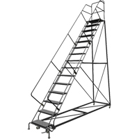 Safety Slope Rolling Ladder, 15 Steps, Perforated, 50° Incline, 150" High Trail Hammer and Bolt