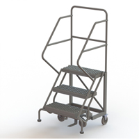 Safety Slope Rolling Ladder, 3 Steps, Serrated, 50° Incline, 30" High Trail Hammer and Bolt