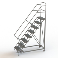 Safety Slope Rolling Ladder, 8 Steps, Serrated, 50° Incline, 80" High Trail Hammer and Bolt