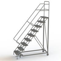 Safety Slope Rolling Ladder, 9 Steps, Serrated, 50° Incline, 90" High Trail Hammer and Bolt