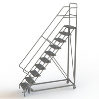 Safety Slope Rolling Ladder, 10 Steps, Serrated, 50° Incline, 100" High Trail Hammer and Bolt