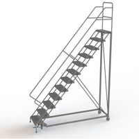 Safety Slope Rolling Ladder, 12 Steps, Serrated, 50° Incline, 120" High Trail Hammer and Bolt