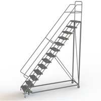 Safety Slope Rolling Ladder, 13 Steps, Serrated, 50° Incline, 130" High Trail Hammer and Bolt