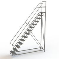 Safety Slope Rolling Ladder, 14 Steps, Serrated, 50° Incline, 140" High Trail Hammer and Bolt