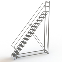 Safety Slope Rolling Ladder, 15 Steps, Serrated, 50° Incline, 150" High Trail Hammer and Bolt