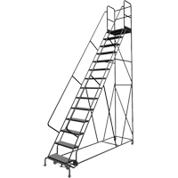 Escabeaux roulants &agrave; dessus profond, 14 marches, Largeur de la marche 24", Hauteur de la plateforme 140", Acier Trail Hammer and Bolt