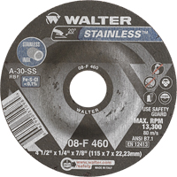 Meules &agrave; moyeu d&eacute;port&eacute; en acier inoxydable, 4-1/2" x 1/4", Arbre 7/8", Type 27 Trail Hammer and Bolt