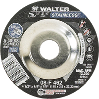 Depressed Centre Grinding Wheels - Stainless Type 27, 4-1/2" x 1/8", 7/8" Arbor, Type 27 Trail Hammer and Bolt