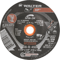 HP Spin-On Grinding Wheel, 4-1/2" x 1/4", 5/8"-11 Arbor, Type 27S Trail Hammer and Bolt
