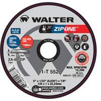 Zip One Cut-Off Wheel, 5" x 1/32", 7/8" Arbor, Type 1, Zirconia Alumina, 12200 RPM Trail Hammer and Bolt