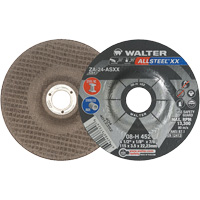 Depressed Centre Grinding Wheels - ALLSTEEL XX, 4-1/2" x 1/8", 7/8" Arbor, Type 27, Zirconia Alumina, 13300 RPM Trail Hammer and Bolt