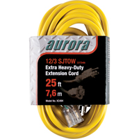 Vinyl Extension Cord with Light Indicator, Outdoor, SJTOW, 12/3 AWG, 15 A, 25' Trail Hammer and Bolt