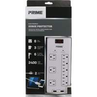 USB Charging Surge Protectors, 8 Outlets, 2400 J, 1875 W, 6' Cord Trail Hammer and Bolt