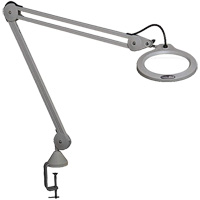 Magnifying Lamp, 5 Diopter, LED Light, 45" Arm, C-Clamp, Grey Trail Hammer and Bolt