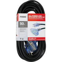 All-Rubber Extension Cord, Outdoor, SJOOW, 12/3 AWG, 15 A, 3 Outlet(s), 50' Trail Hammer and Bolt