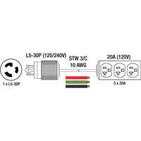 Generator Extension Cord with Tritap, STW, 10 AWG, 3 Outlet(s), 25' Trail Hammer and Bolt